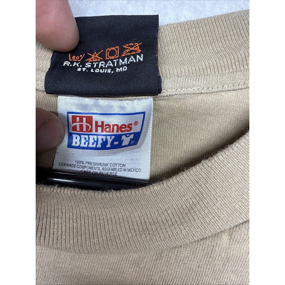 Vintage 1998 Harley Davidson Genoa Ohio T Shirt Hanes Beefy-T Tan Mens Large - Picture 14 of 16